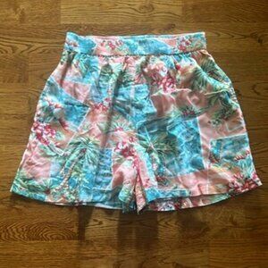 American Eagle Shorts Pull On Coral Blue Floral XS Soft Hawaiian Pockets Flowy